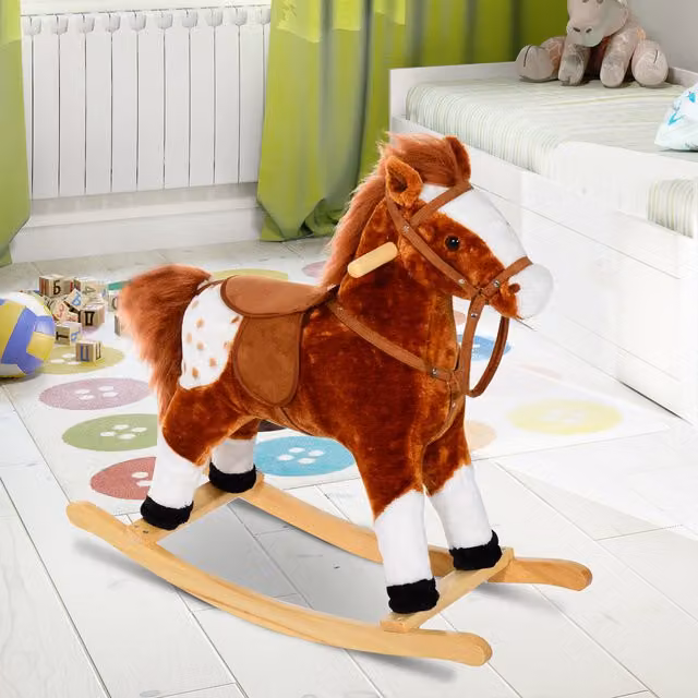 HOMCOM Kids Wooden Toy Rocking Horse in Brown