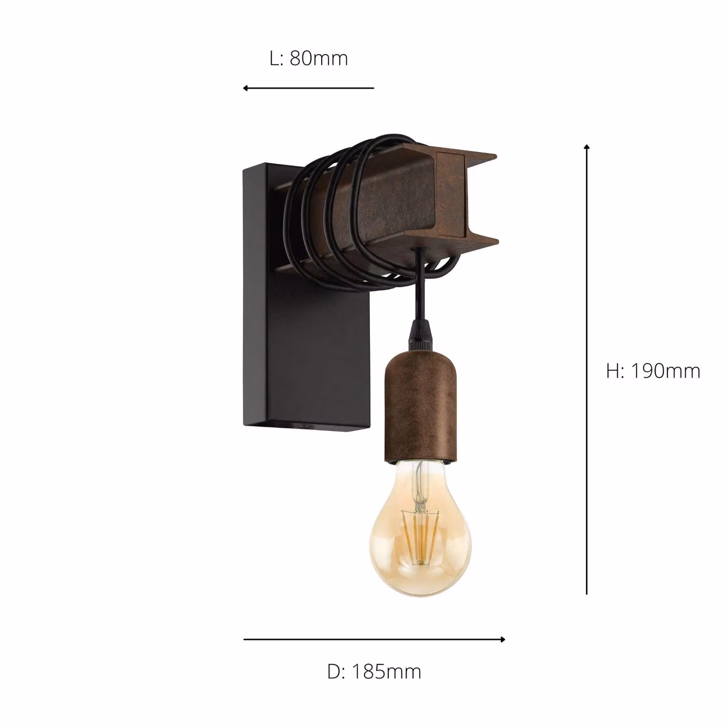 Eglo Townshend 4 Industrial Metal Wall Light in Brown and Black – 4