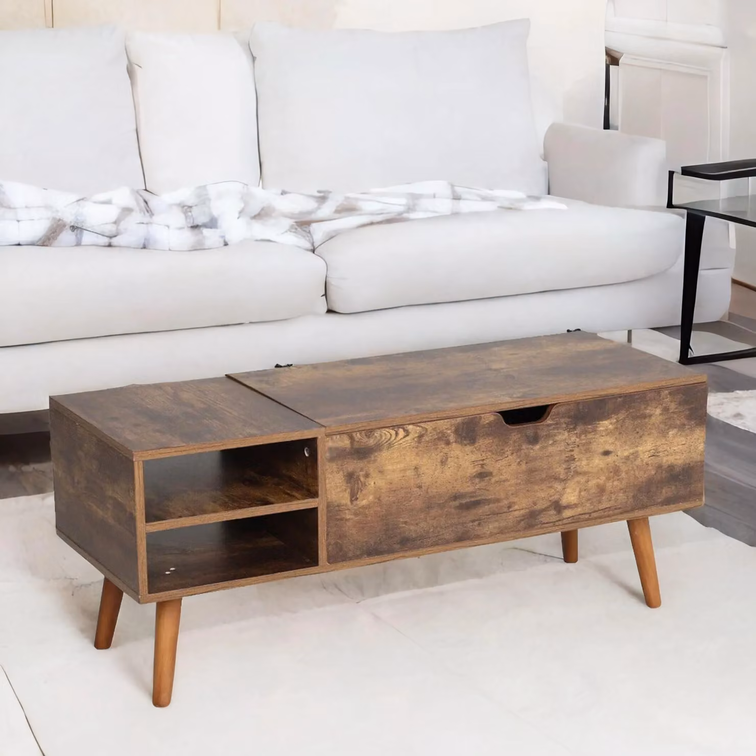 Rafaelo Mobilia Brown Wooden Lift Top Coffee Table with Hidden Storage – 2