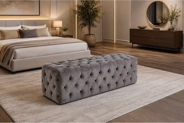 K Mehmood Enterprise Ltd Chesterfield Velvet Ottoman Storage Box in Dark Grey, Width: 90 cm