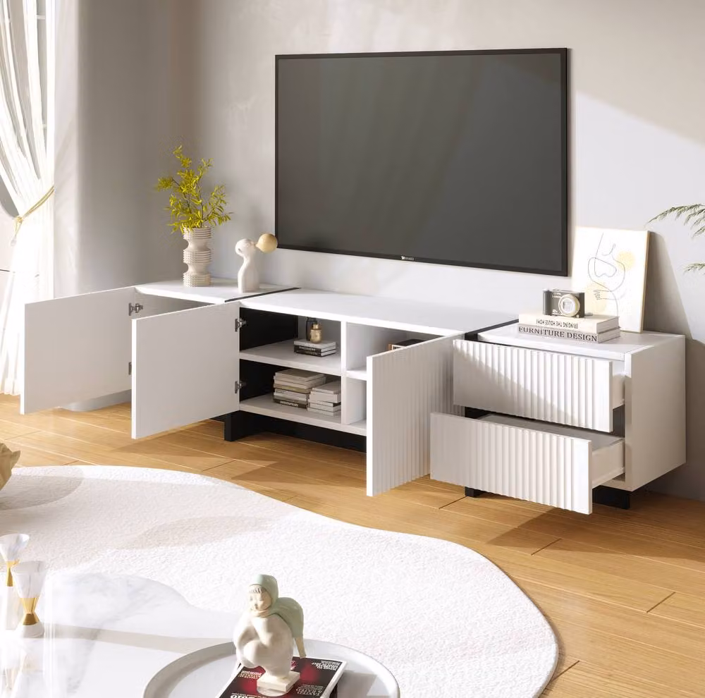 STILVORA Modern TV Cabinet in Black and White with 3 Doors and 2 Drawers, W: 190 cm, H: 45 cm, D: 35 cm – 5
