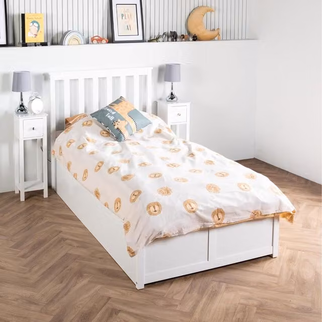 Home Treats White MDF Wooden Ottoman Storage Bed with Hybrid Mattress, W/D/H: 90 x 200 cm