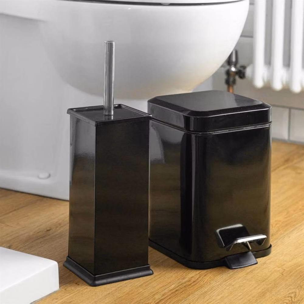 Havendro Black Steel Bathroom Toilet Brush and Freestanding Holder Set – 3