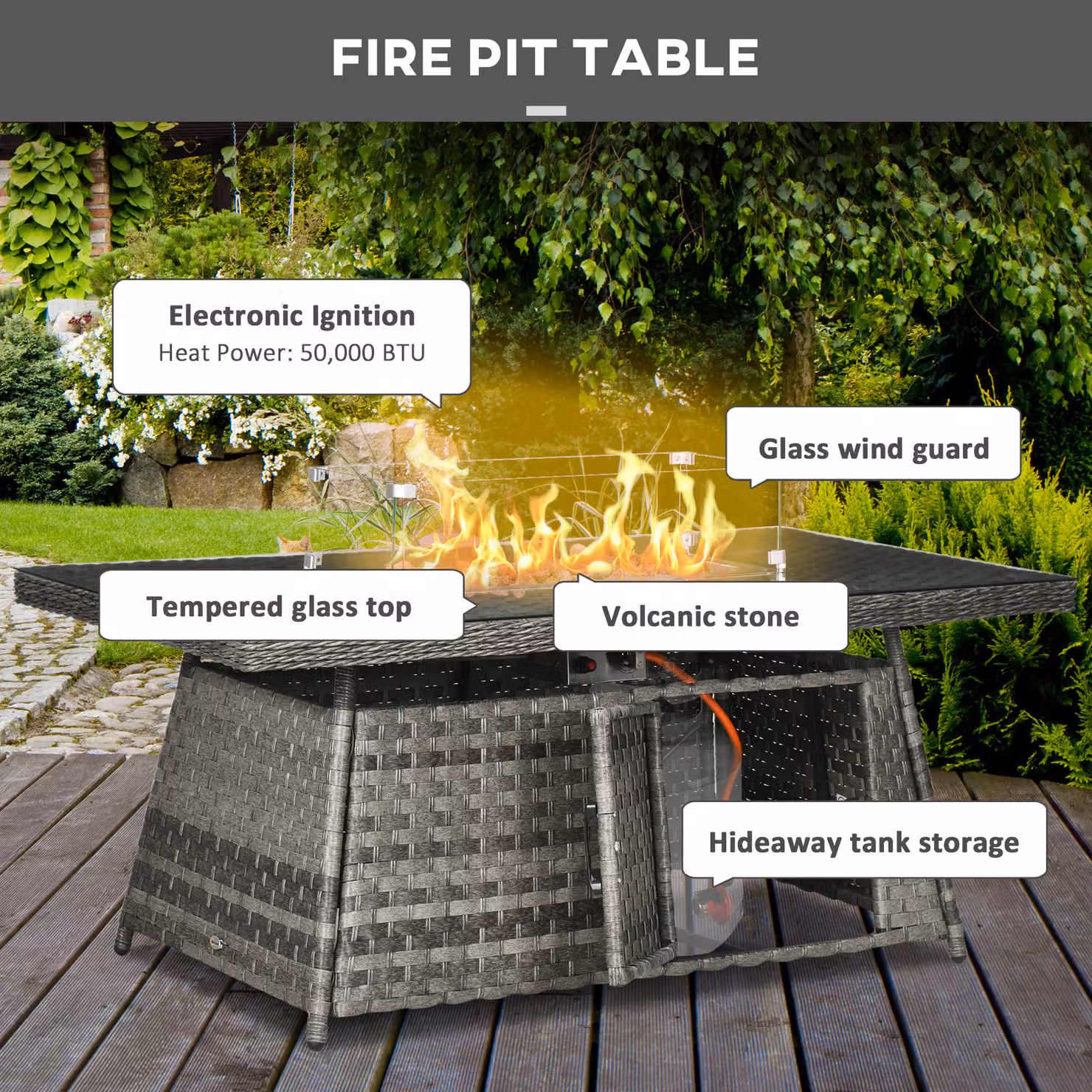 Outsunny 7 Piece Grey Polyrattan Garden Furniture Set with U-Shape Corner Sofa, Ottomans and Outdoor Coffee Table – 7