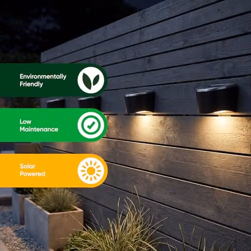 Gardenwize Pack of 4 Urbane Solar Powered Garden Fence Lights in Black with Warm White LED – 7