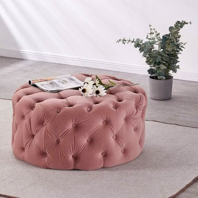 Life Interiors Melia Round LUX Velvet Pouffe in Pink