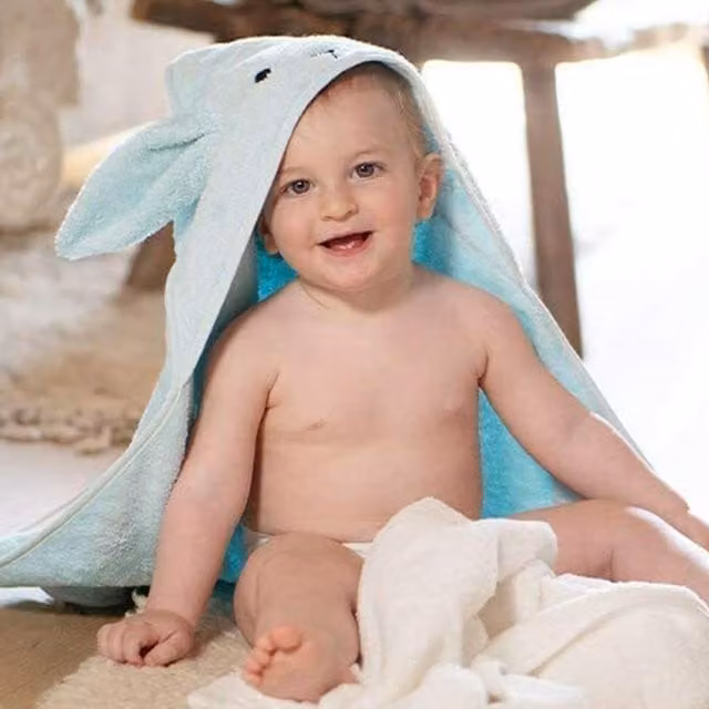 HYGRAD Fluffy Cotton Terry Hooded Baby Towel in Blue