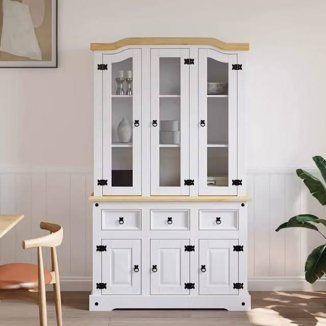Berkfield Home Corona Highboard in White Solid Mexican Pine, W/D/H: 112 x 43 x 196 cm – 1