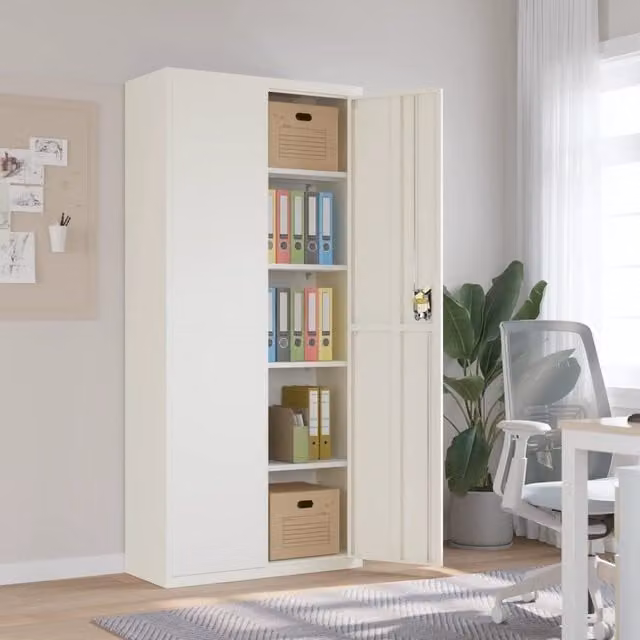 Berkfield Home White Steel File Cabinet with Hinged Doors and Adjustable Shelves, W/D/H: 90 x 40 x 200 cm