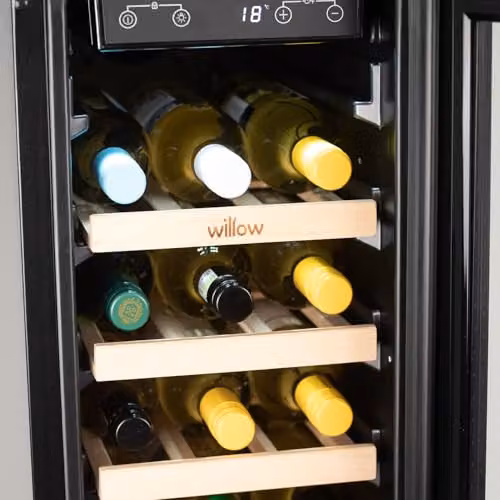 Willow W30WCB 20 Bottle Under Counter Wine Cooler, 60L Built-In Wine Fridge in Black with Touch Control Digital Display and Front Vented Cooling – 6