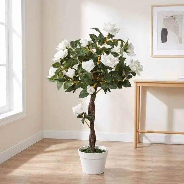 STILVORA Artificial Multicolour Rose Tree in White Concrete Pot, Height: 90 cm
