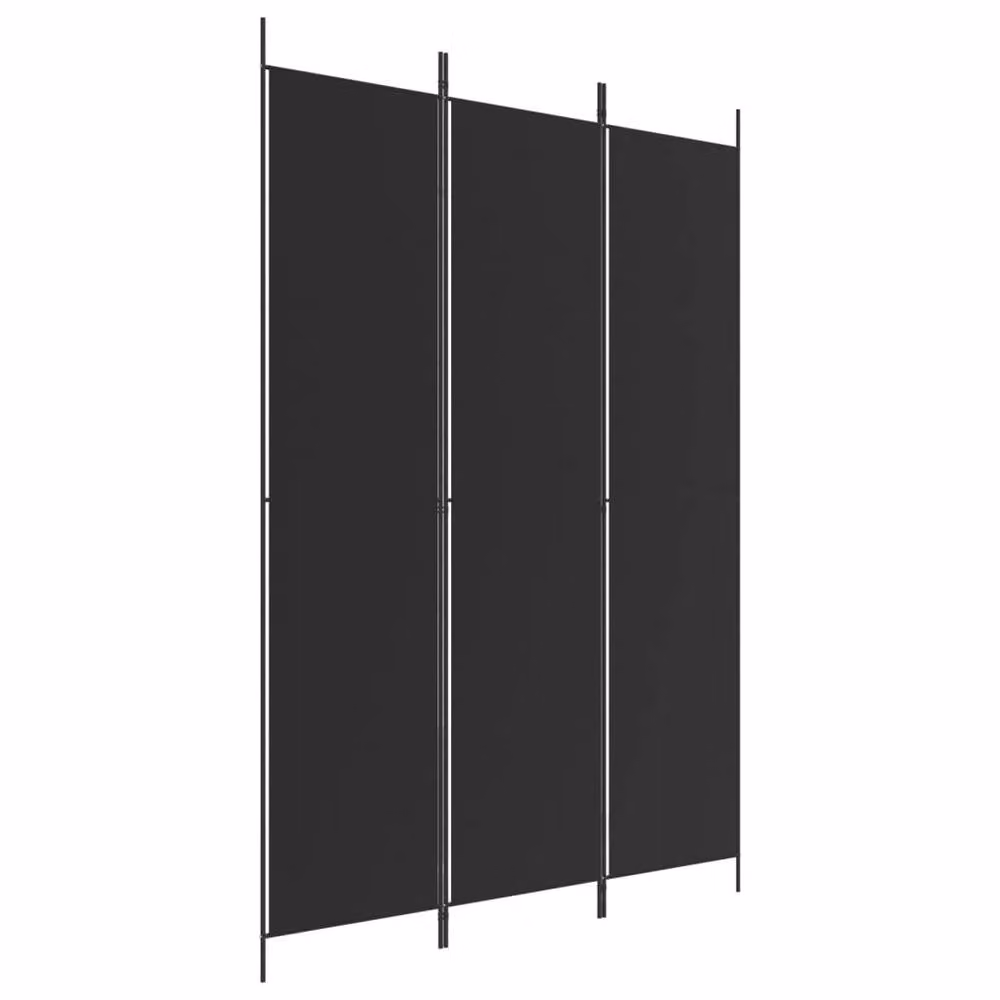 Berkfield Home 3-Panel Fabric and Metal Room Divider, Black, W: 150 cm, H: 220 cm – 3