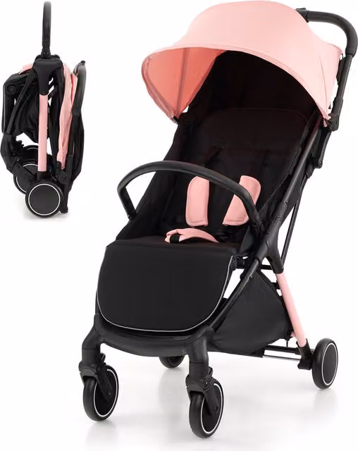 Costway Pink Portable Travel Buggy with One-Hand Fold Aluminium Frame