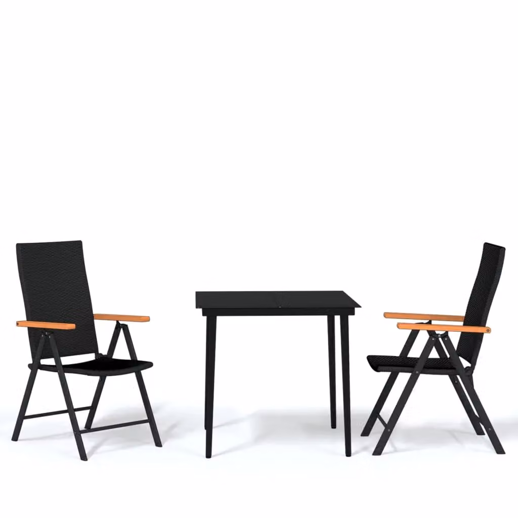 Berkfield Home 3 Piece Modern Garden Dining Set in Black Matt Powder Coated Steel and Glass – 2