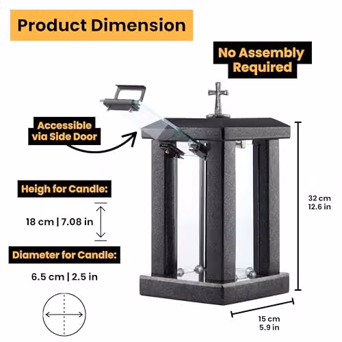 NOVECRAFTO Black Granite Square Memorial Lantern with Cross, Height: 32 cm – 3