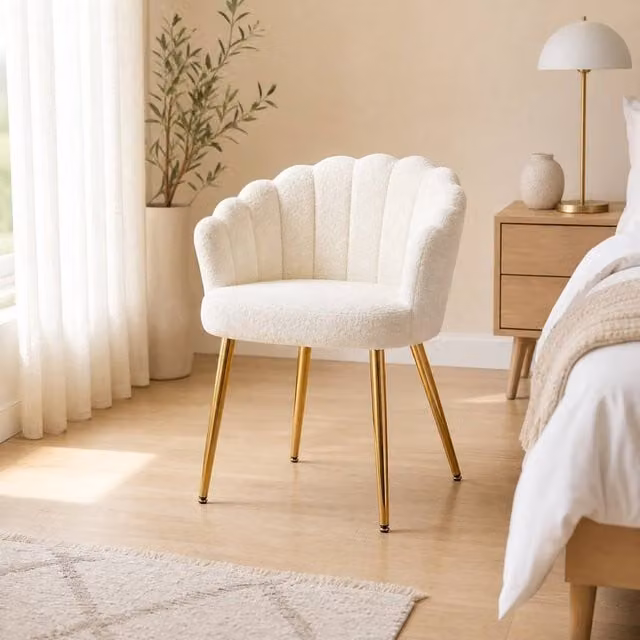 STILVORA Modern Petal-Back Armchair in Cream Fabric with Metal Frame, W/D/H: 79.0 x 61.5 x 56.0 cm – 1