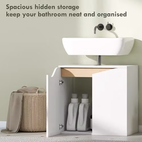 HOMCOM White Under Sink Bathroom Cabinet with Soft-Close Hinged Doors, W/D/H: 60 x 35 x 57.9 cm – 3