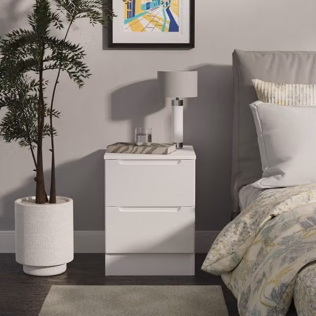 2 U Lucca Small 2 Drawer Bedside Table in White Glossy Finish – 1