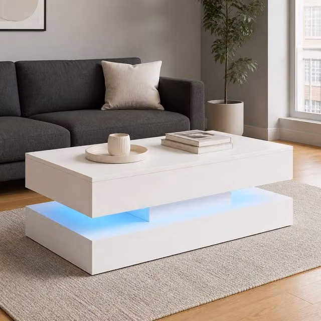 AKI HAUS White Modern Rectangular Lift-Top Coffee Table with Storage – 1