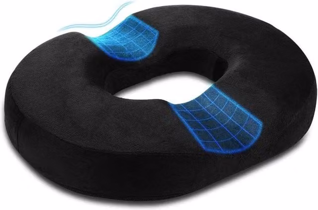 Nordara Coccyx Memory Foam Orthopaedic Seat Support Cushion in Black with Removable Velvet Cover, W: 45 cm, D: 30 cm