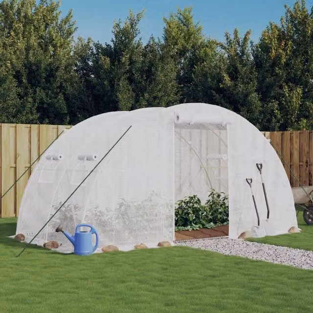 Berkfield Home Freestanding Steel Frame Greenhouse in White, W/D/H: 4 x 2 x 2 m
