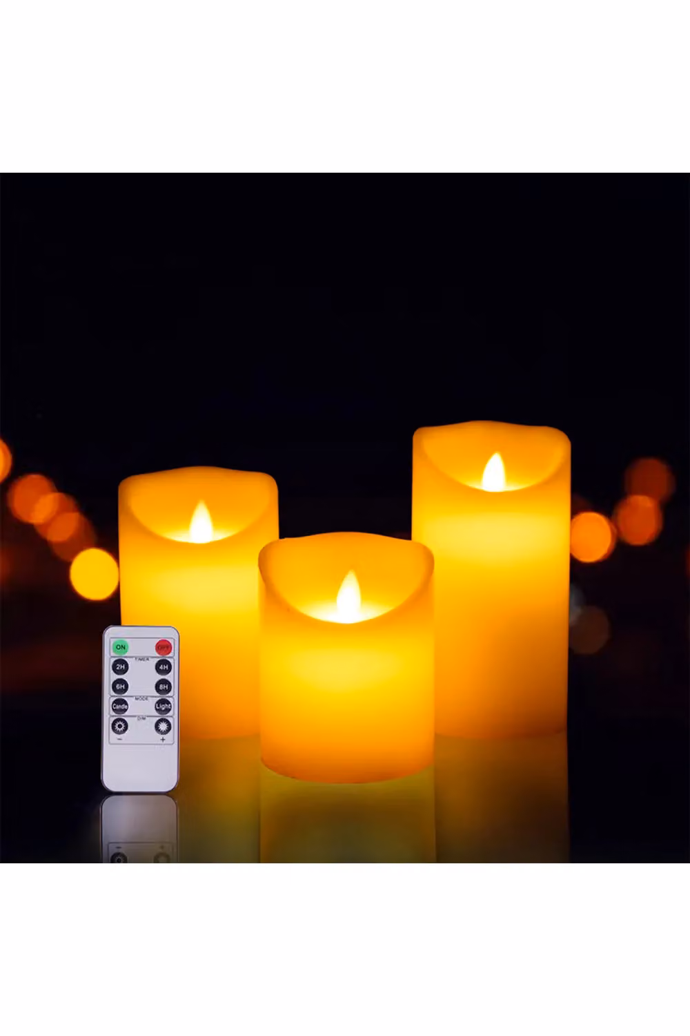 Living and Home 3-Piece Remote-Controlled LED Flameless Pillar Candle Set in Beige with Flicker Effect – 2