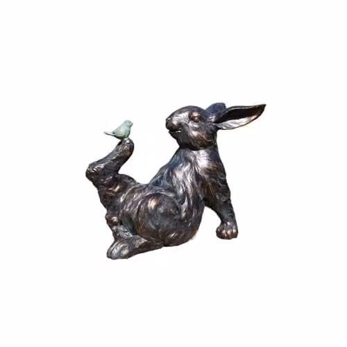 Gifts Direct 2 U Rabbit and Bird Resin Garden Ornament in Bronze Effect