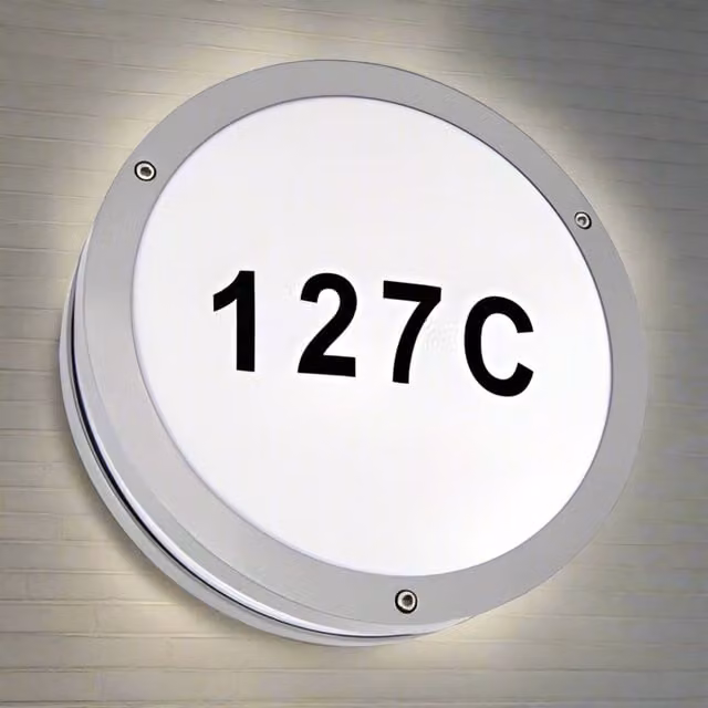 CGC Lighting STAX Round Grey LED Outdoor Wall Light Bulkhead with House Number Pack in White – 1