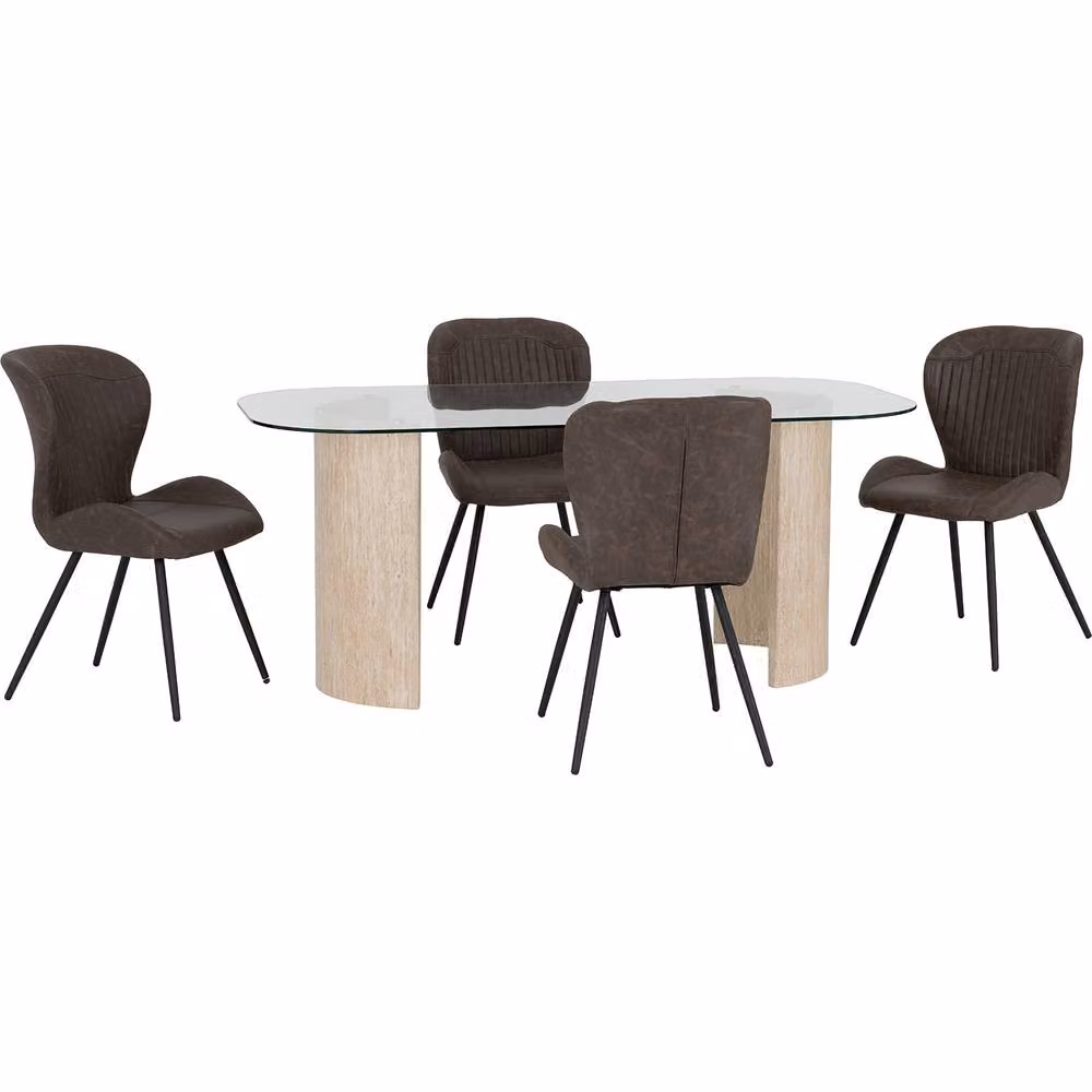 Seconique Modena Oval Glass Dining Table and Quebec Chairs Set in Brown – 2