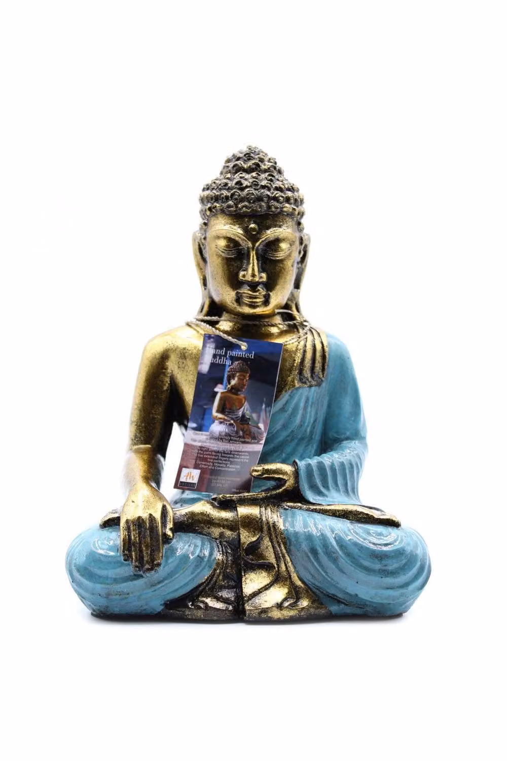 KDMD Large Hand-Painted Bali Buddha Statue in Petrol and Gold, Varada Mudra Resin Tabletop Art – 2