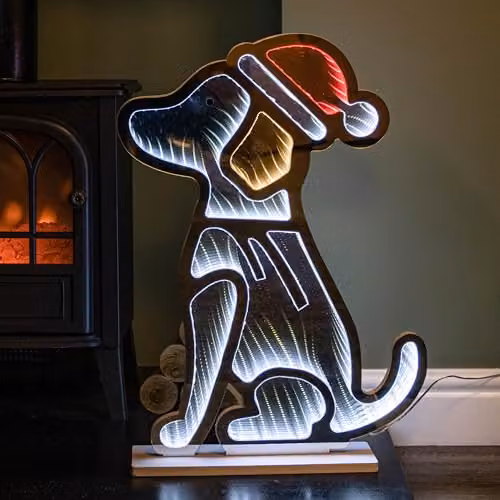 Samuel Alexander Red and White Light Up Sitting Dog in Santa Hat Infinity Christmas Decoration with LEDs, Height: 60 cm – 2