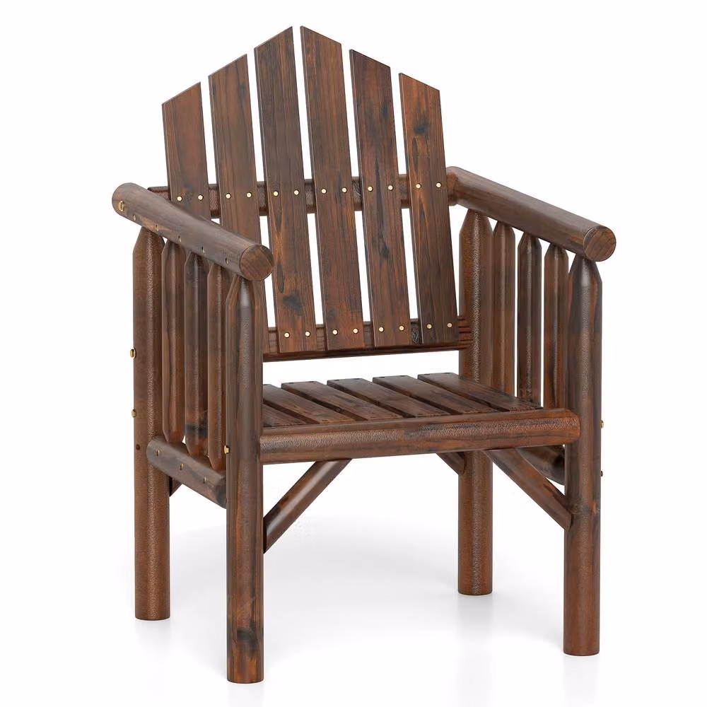Costway Brown Wooden Outdoor Armchair for Patio and Garden – 2