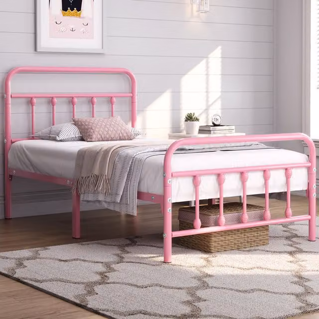 Yaheetech Vintage Metal Bed Frame, Pink, W/D/H: 90 x 200 cm