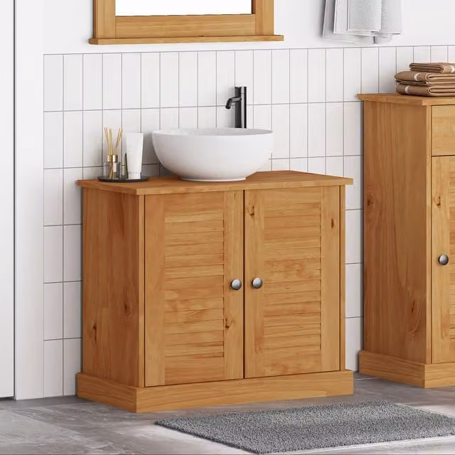 Berkfield Home Modern Bathroom Vanity Unit with Hinged Doors and Internal Shelves in Honey Brown Engineered Wood – 1