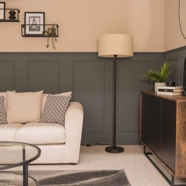 ValueLights Charlie Modern Floor Lamp with Large Black Fabric Drum Lampshade