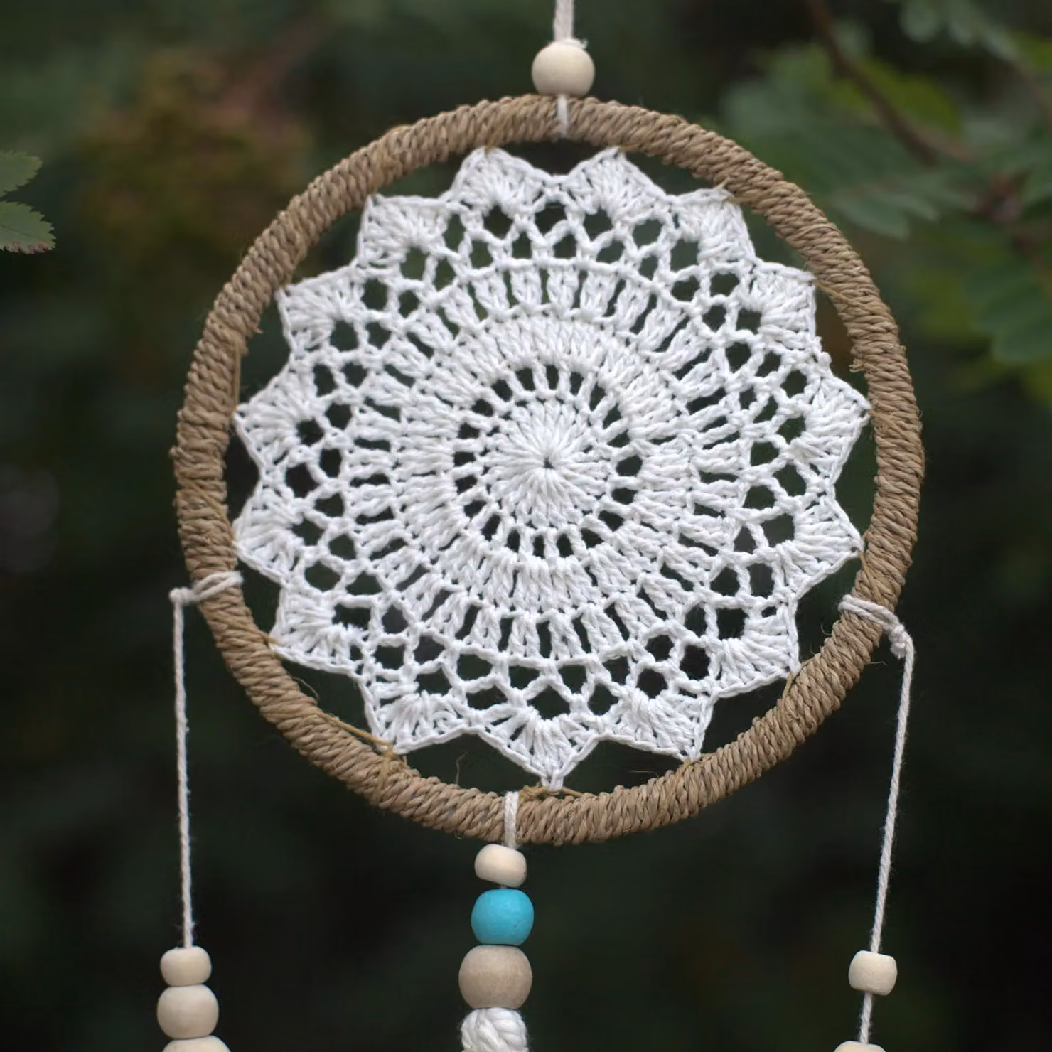 KDMD White Elemental Spirits Hanging Dream Catcher with Rattan, Textile and Wood Details – 3