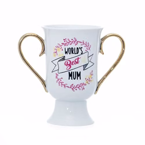 Boxer Gifts World's Best Mum Trophy Mug in White and Gold
