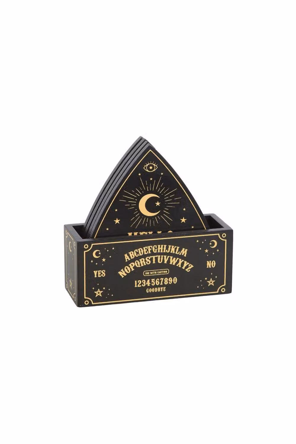 KDMD Black and Gold Celestial Talking Board Planchette Coaster Set with Holder – 2