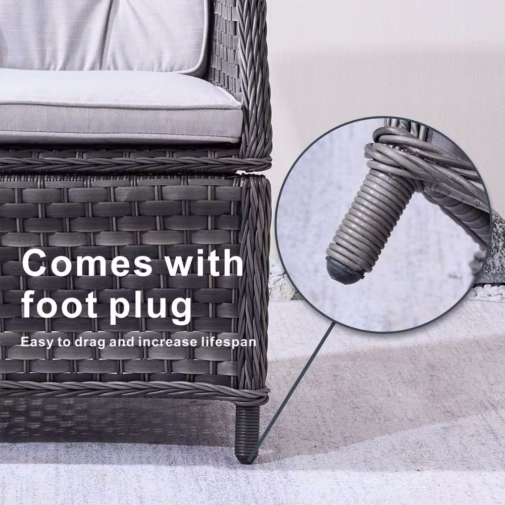 Direct Wicker Grey Rattan Bistro Set with Round Glass Top Table and 2 Armchairs for Garden or Balcony – 3