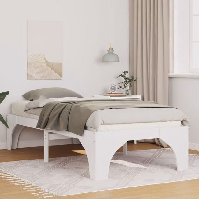 Berkfield Home Floor Bed Frame with Lift Up Storage in White Solid Pine Wood W/D/H: 190 x 75 x 40 cm – 1