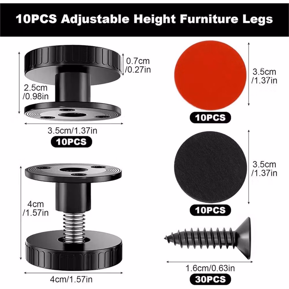 Nordara Adjustable Leveler Table Leg Screws, Black, Pack of 30, 20-40mm – 2