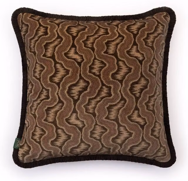 House of Hackney XYLEM Velvet Medium Fringed Cushion in Cosmos, Multicolour and Brown, W: 45 cm x D: 45 cm x H: 45 cm