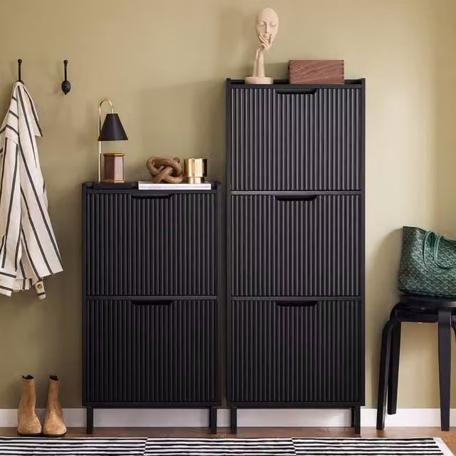 SoBuy Modern Slim Shoe Cabinet in Matt Black with Tilting Compartments