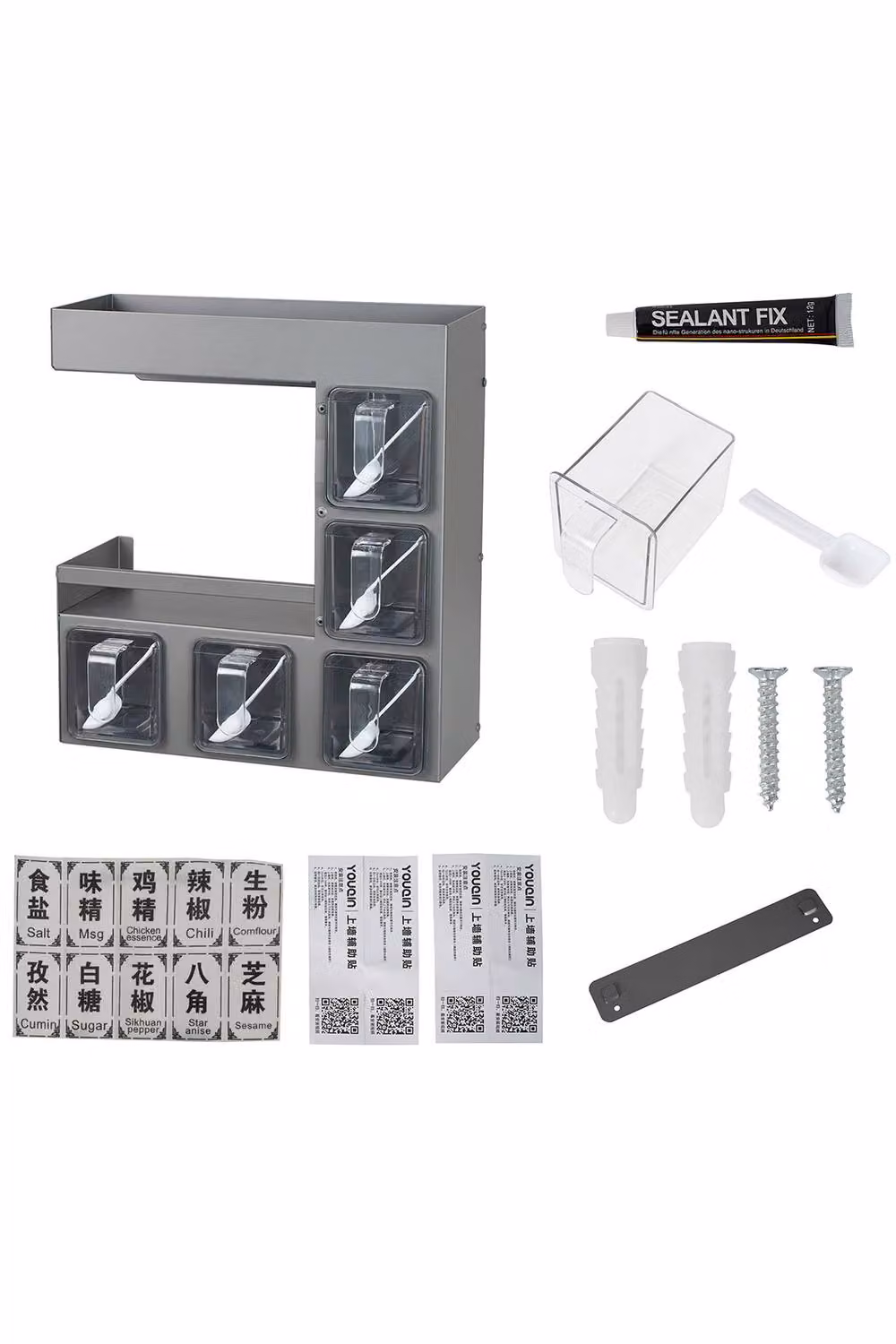 Living and Home 3-Tier Wall-Mounted Metal Kitchen Spice Rack in Matt Grey – 5