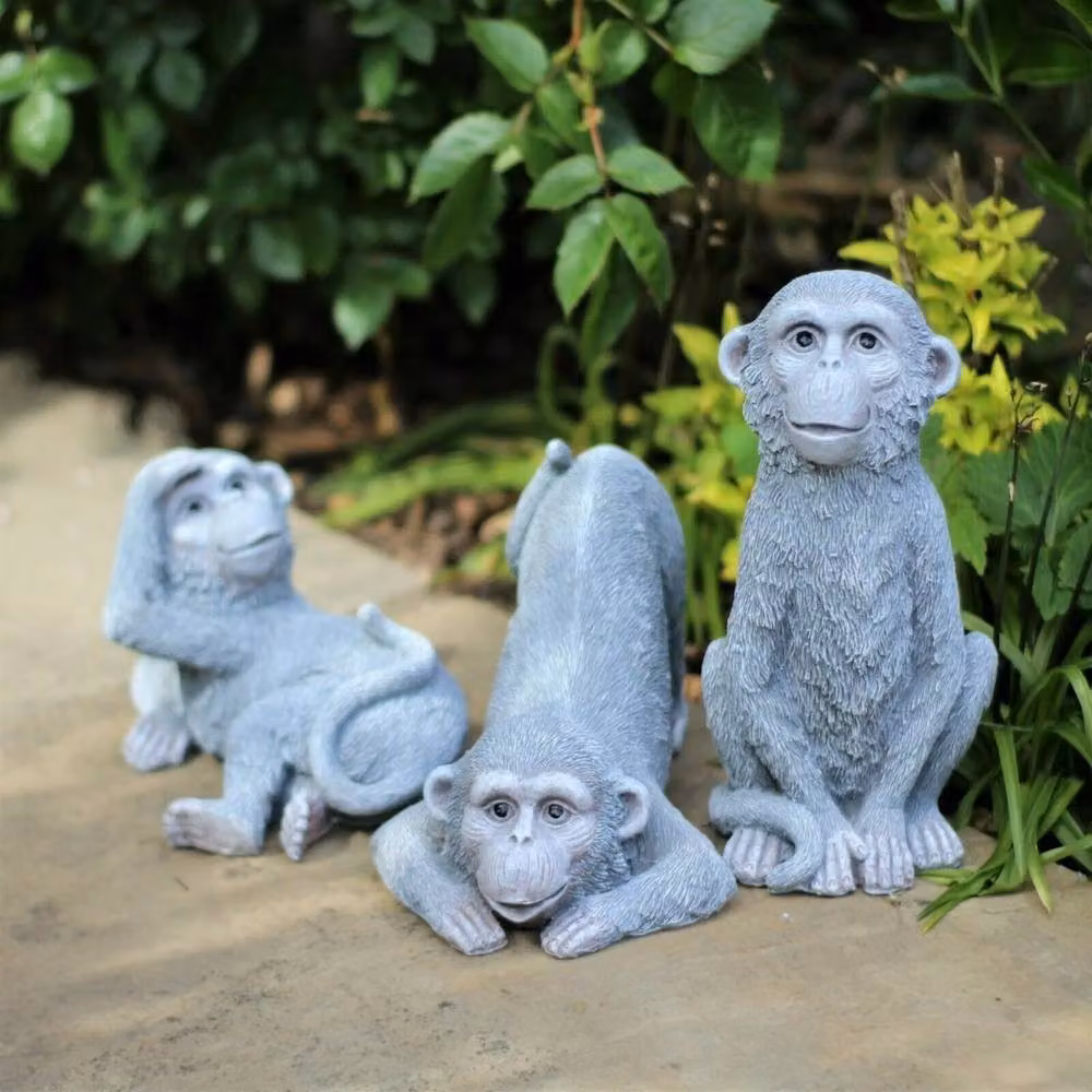 VOGREX Grey 3 Cheeky Monkeys Decorative Garden Ornament – 2