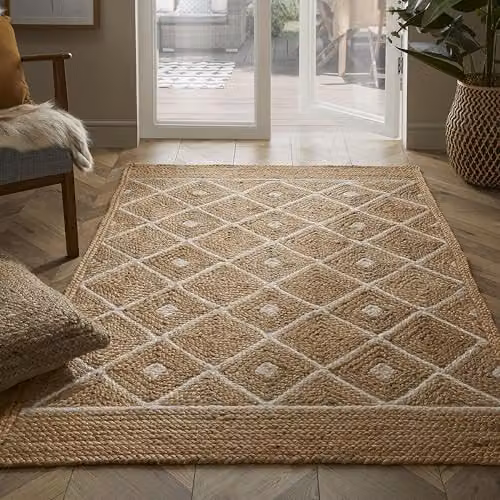 Esselle Home Prestbury Diamond Handbraided Jute Rug in Beige, W: 120 cm, L: 170 cm – 2