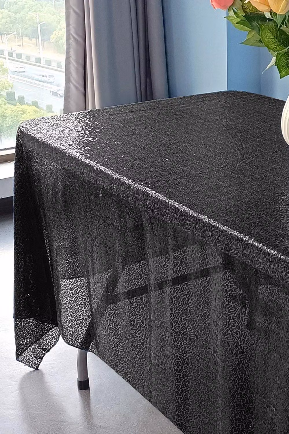 Neel Blue Black Sequin Rectangular Tablecloth – 2