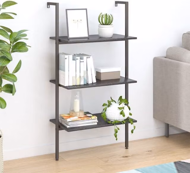 Berkfield Home 3-Tier Leaning Ladder Shelf in Black, W/D/H: 64 x 35 x 120.5 cm – 1