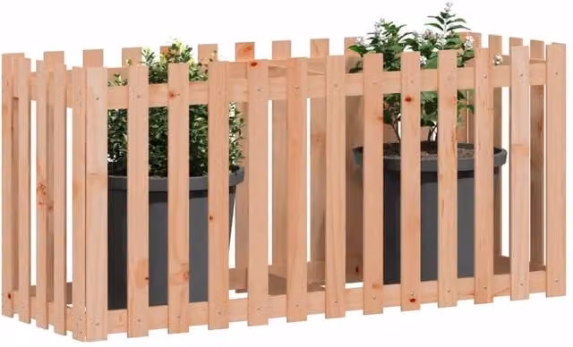 Berkfield Home Garden Raised Bed with Fence Design in Beige Solid Wood, W/D/H: 150 x 50 x 70 cm