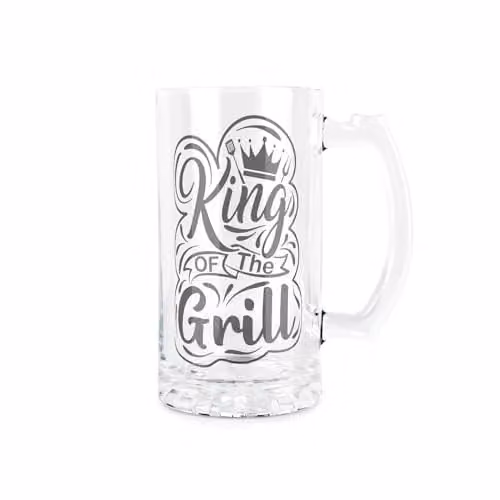 Purely Home King of the Grill Glass Beer Stein, 450ml, Black and Transparent